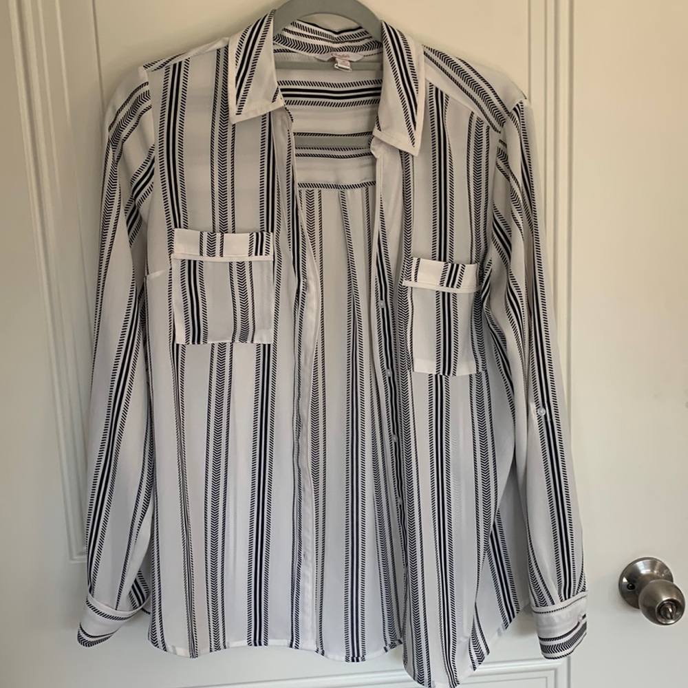 Long sleeve white with black stripes blouse